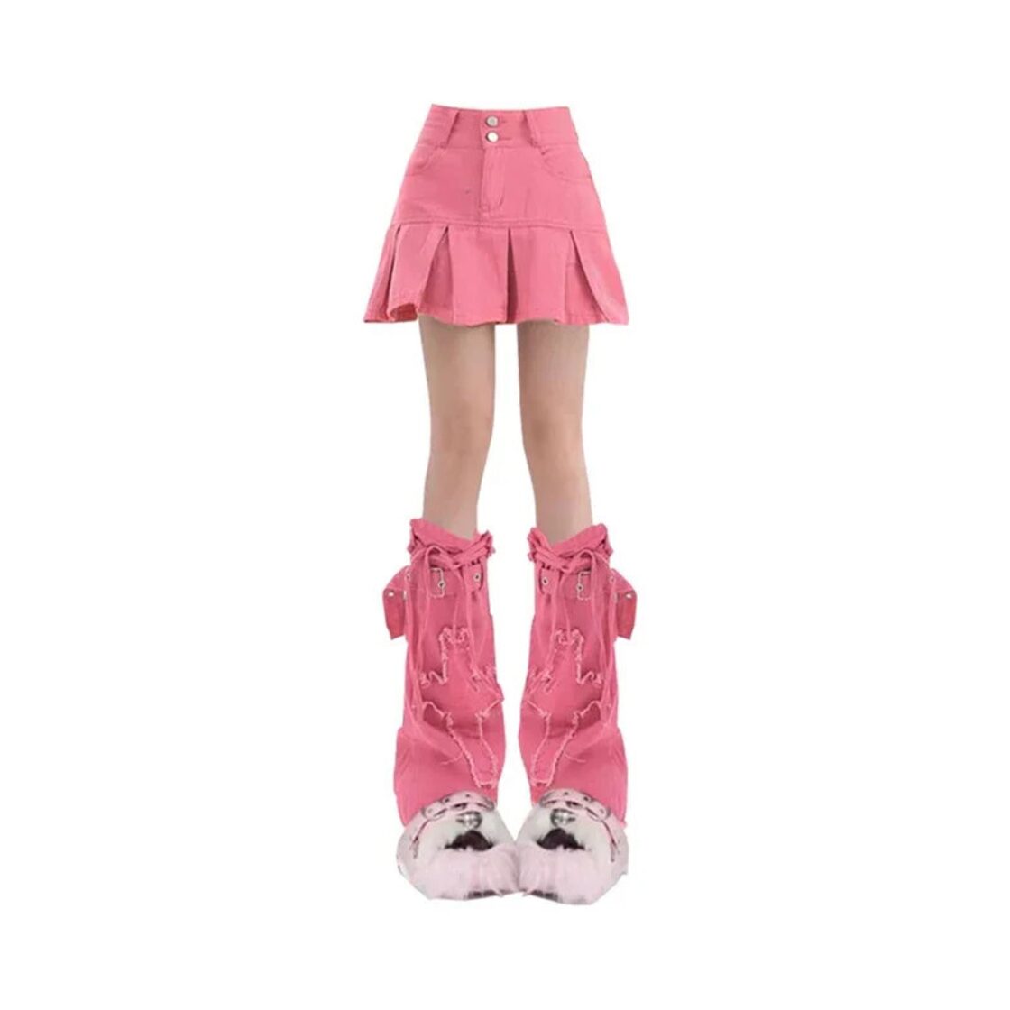 女性のピンクデニムプリーツスカート原宿 Y2k 90 年代 2000 年代 