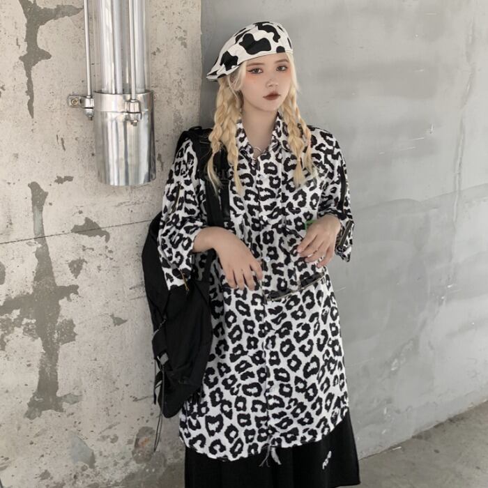 ダークサマールーズシャツ レディースカジュアルレオパードプリント柄 夏物 ケッペル11577866887