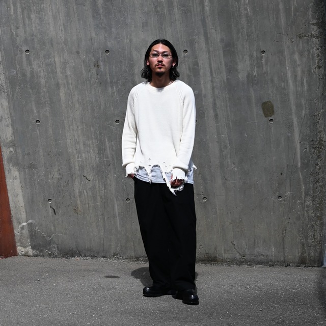 Leh(レー)GANKO別注×damage waffle L/S sweater コーディネート