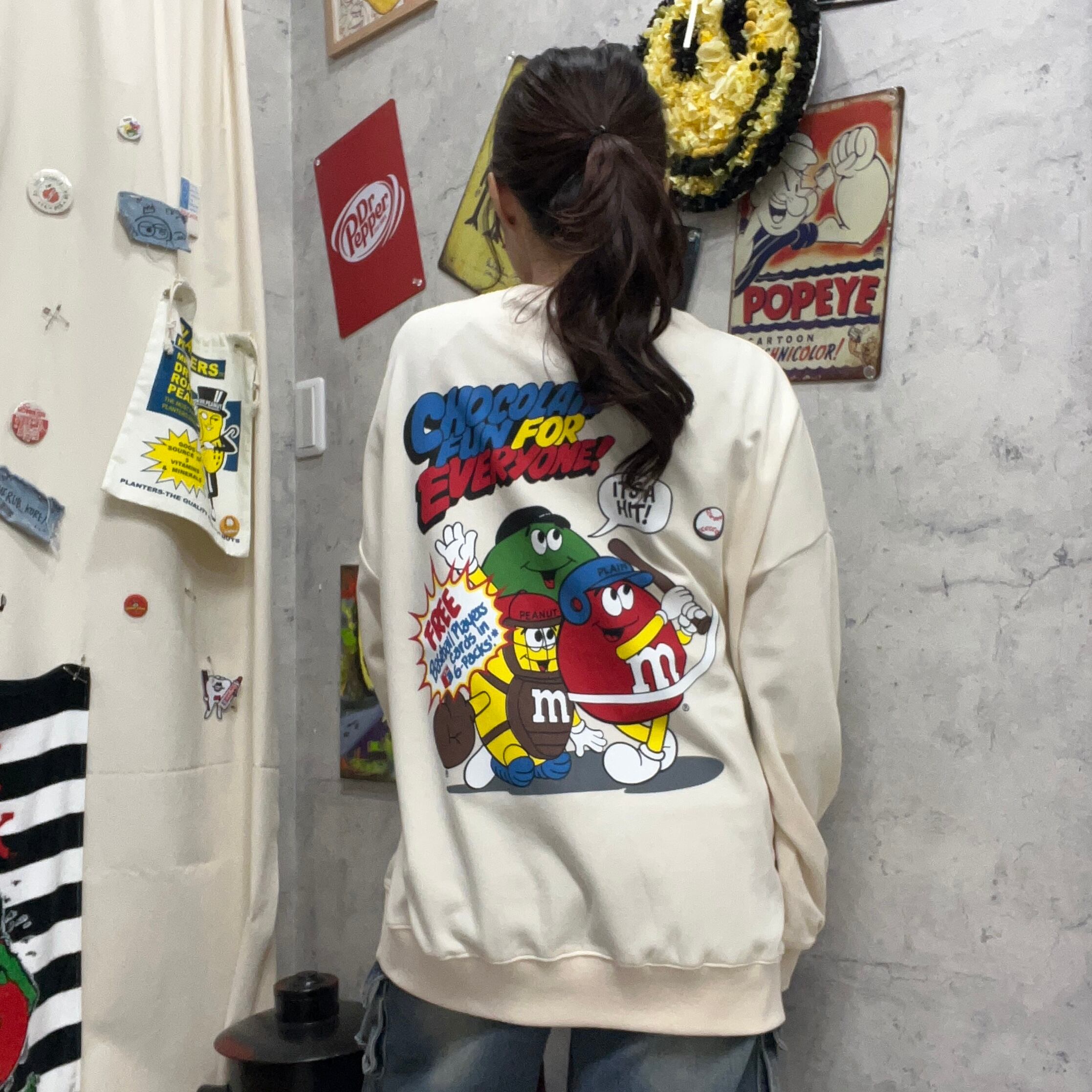 m&m'sバックプリントオーバートレーナー 起毛なし #3カラー 【ユニ
