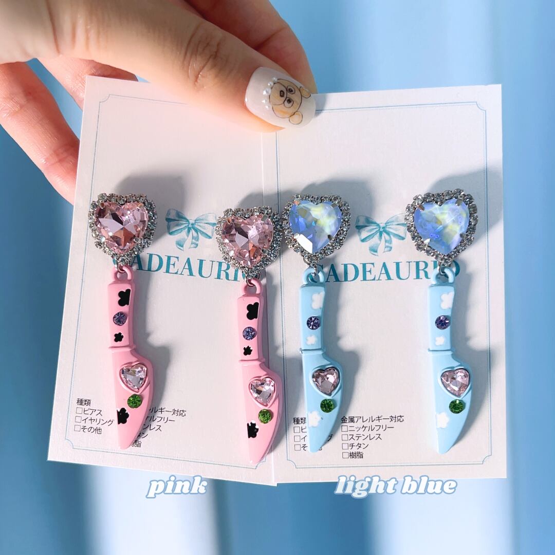 ナイフ ステンレス ピアス イヤリング ハートビジュー 原宿 病み