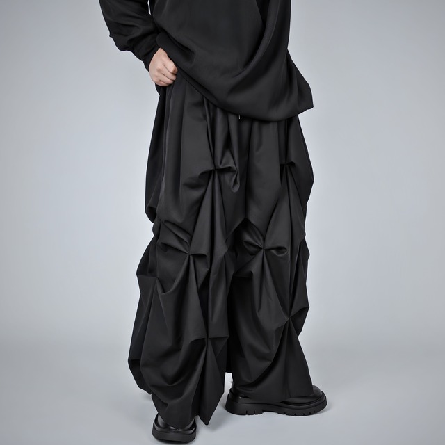 【ORV0028】Draped Pleated Wide-Leg Culottes, Plus Size