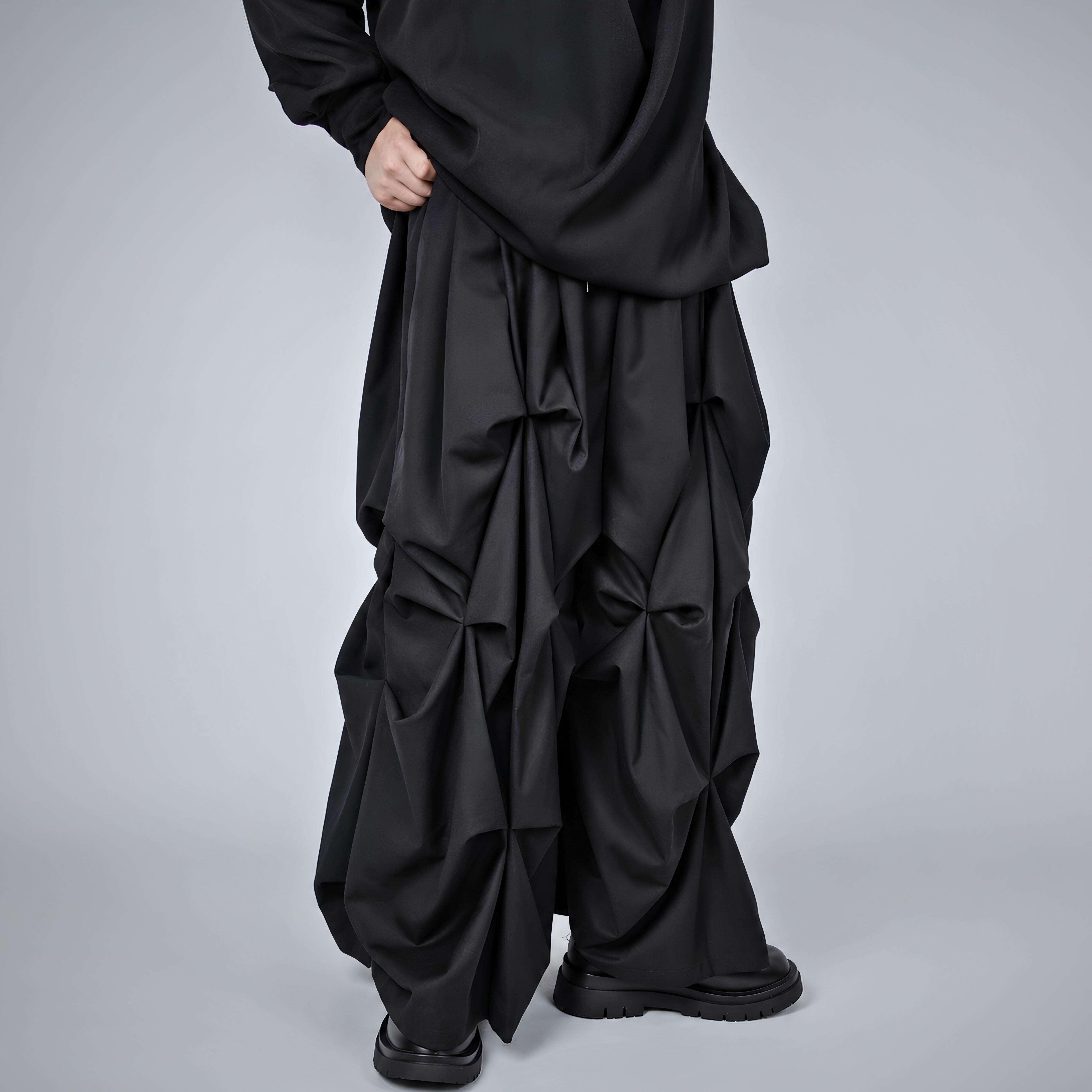 【ORV0028】Draped Pleated Wide-Leg Culottes, Plus Size