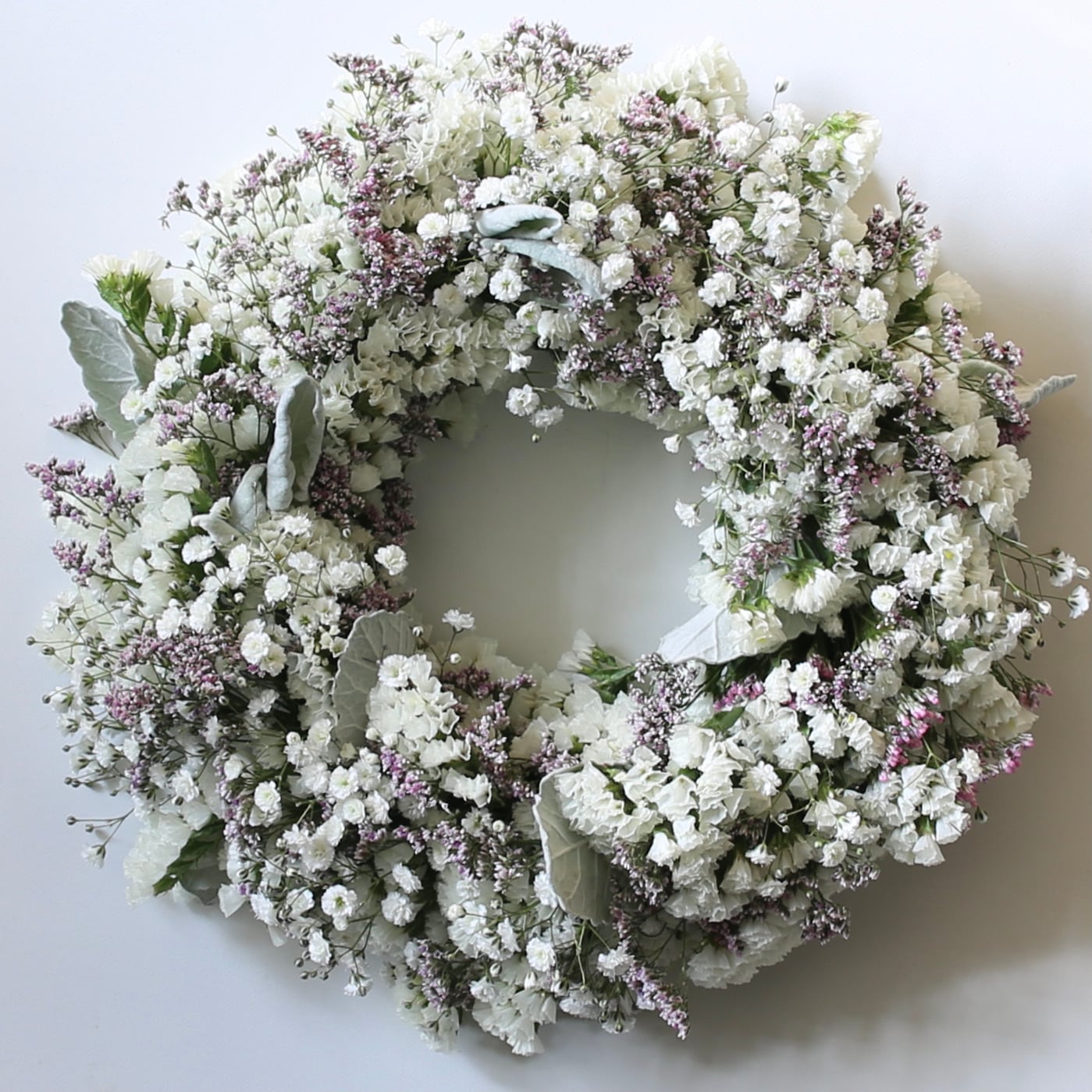 秋色紫陽花とかすみ草のリース 良き