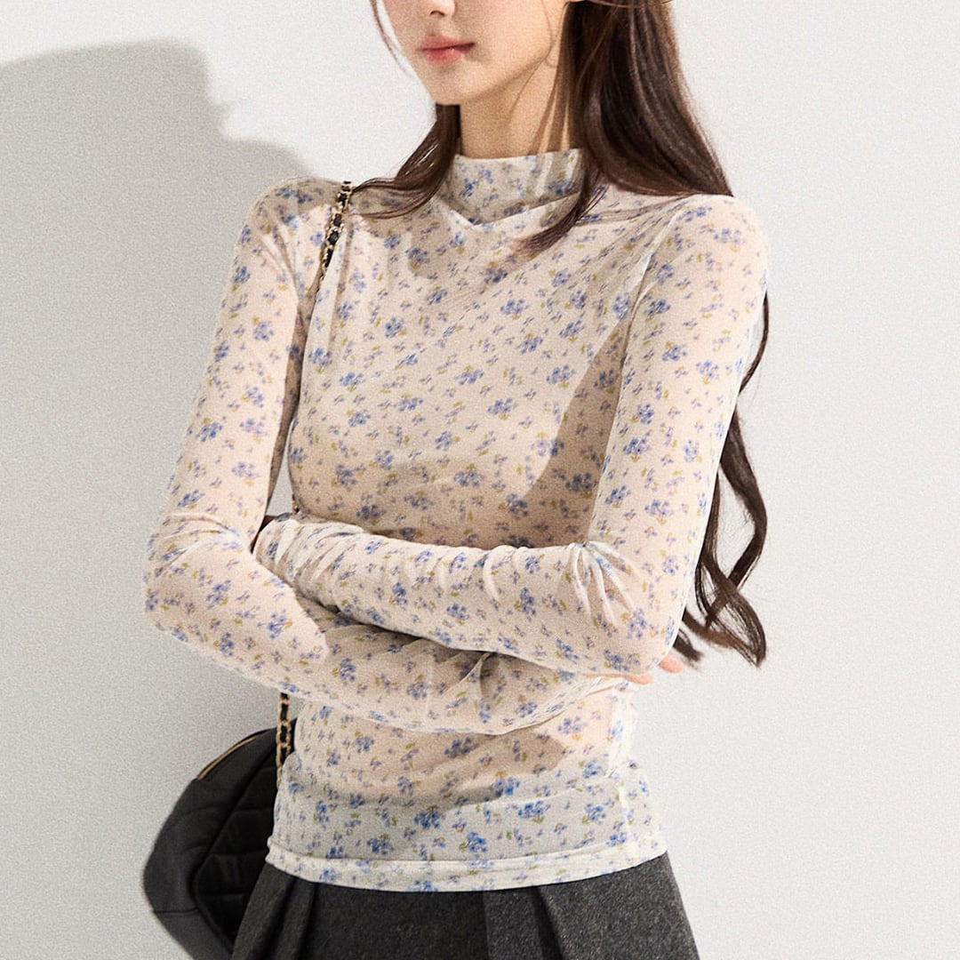 ハイネックフラワーシアートップス A47