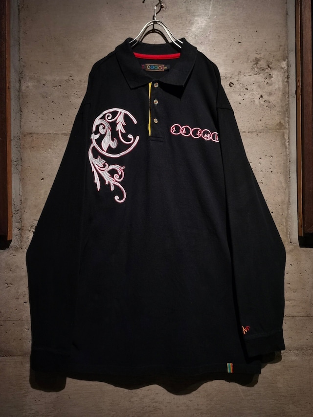 【Caka】"COOGI" Print × Embroidery Design Vintage L/S Polo Shirts