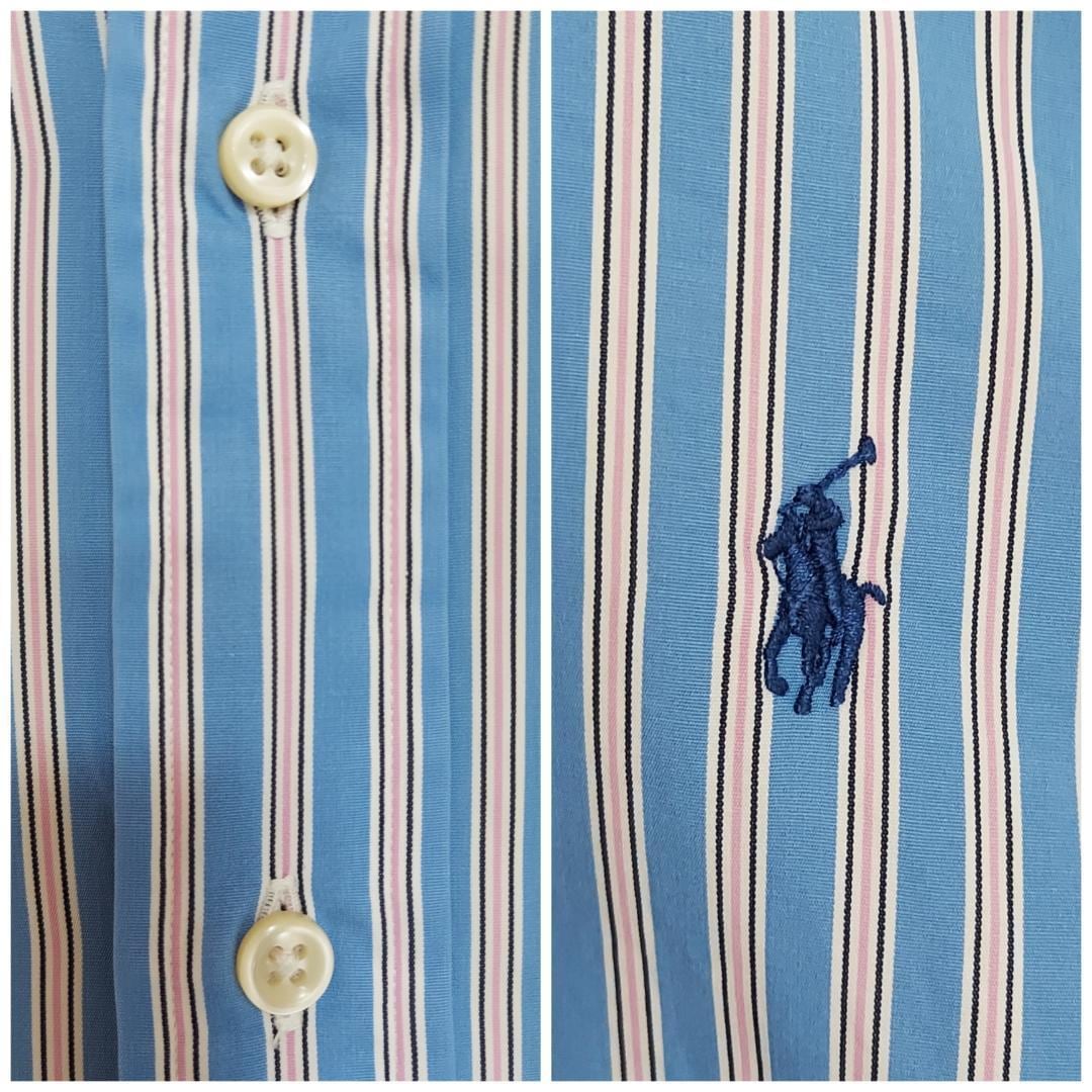 ラルフローレン BDストライプシャツ 刺繍ポニー L ブルー 青 ピンク 白