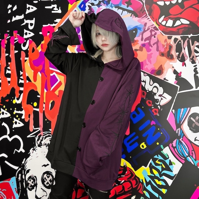 BIGフードWIDE SLEEVE TWO-TONE PULLOVER