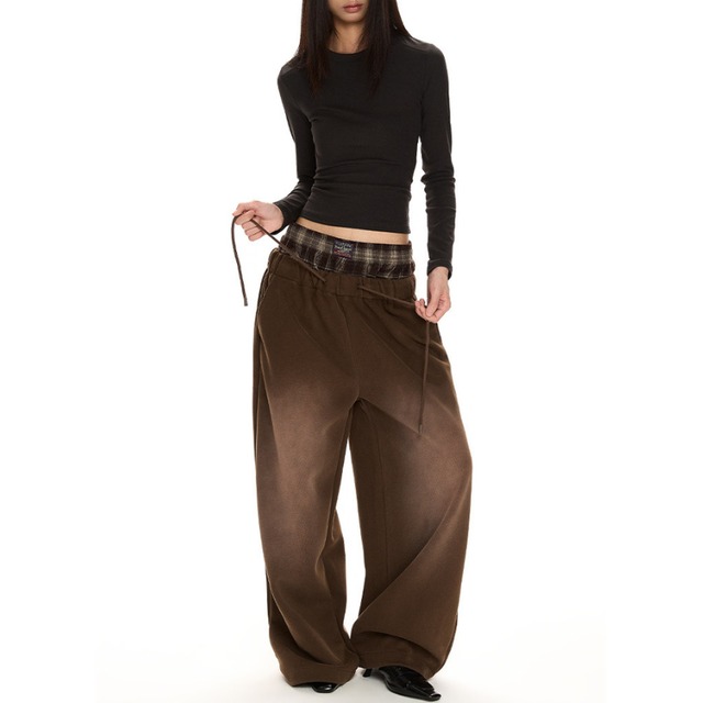 double-waisted back logo brown pants　ダブルウエストバックロゴブラウンパンツ　J1747