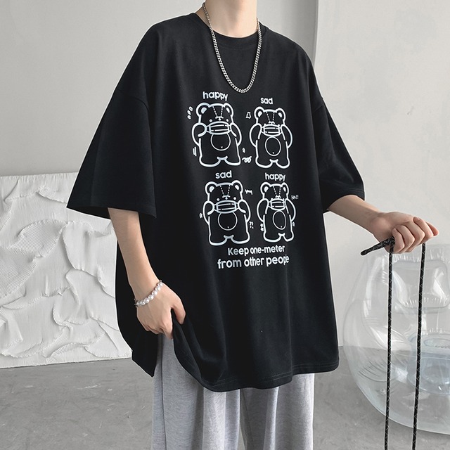 天使と悪魔 メンズ ｔシャツ クマちゃん ビッグシルエット ゆったり 病み可愛い Darkness 地雷系 原宿女子 ストリート系 韓国系 10代 代 天使と悪魔 サブカル系ファッション Seasonz