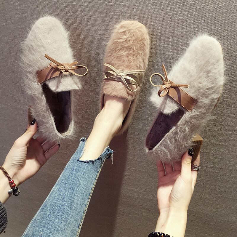 ウィンターレッドリボンカジュアルハイヒールベルベットシングル 靴 シューズ 冬物 スクウェア フェイクシューズ54198568174