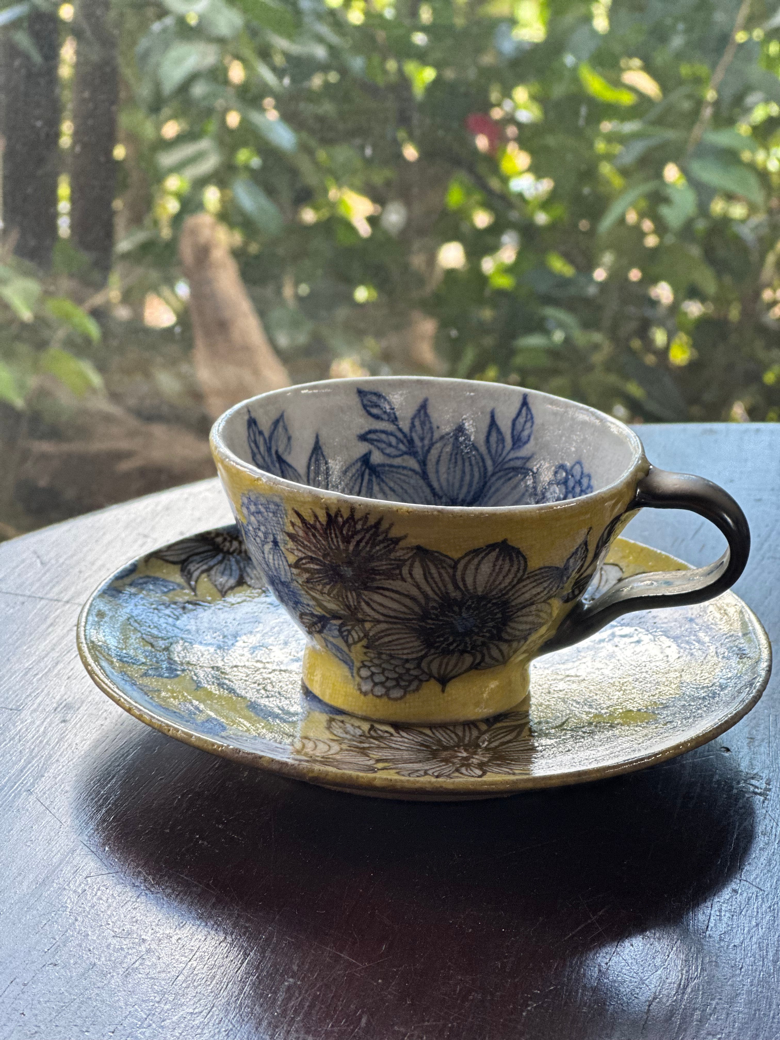 西美紀 ｜【夢浪漫】黄色 カップandソーサー 一点物 | Miki Nishi