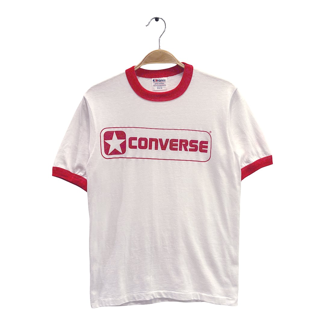 80s コンバース リンガーT USA製 ヴィンテージ Tシャツ 旧ロゴ ホワイト CONVERSE ヘインズ HANES サイズS 古着 BE0037