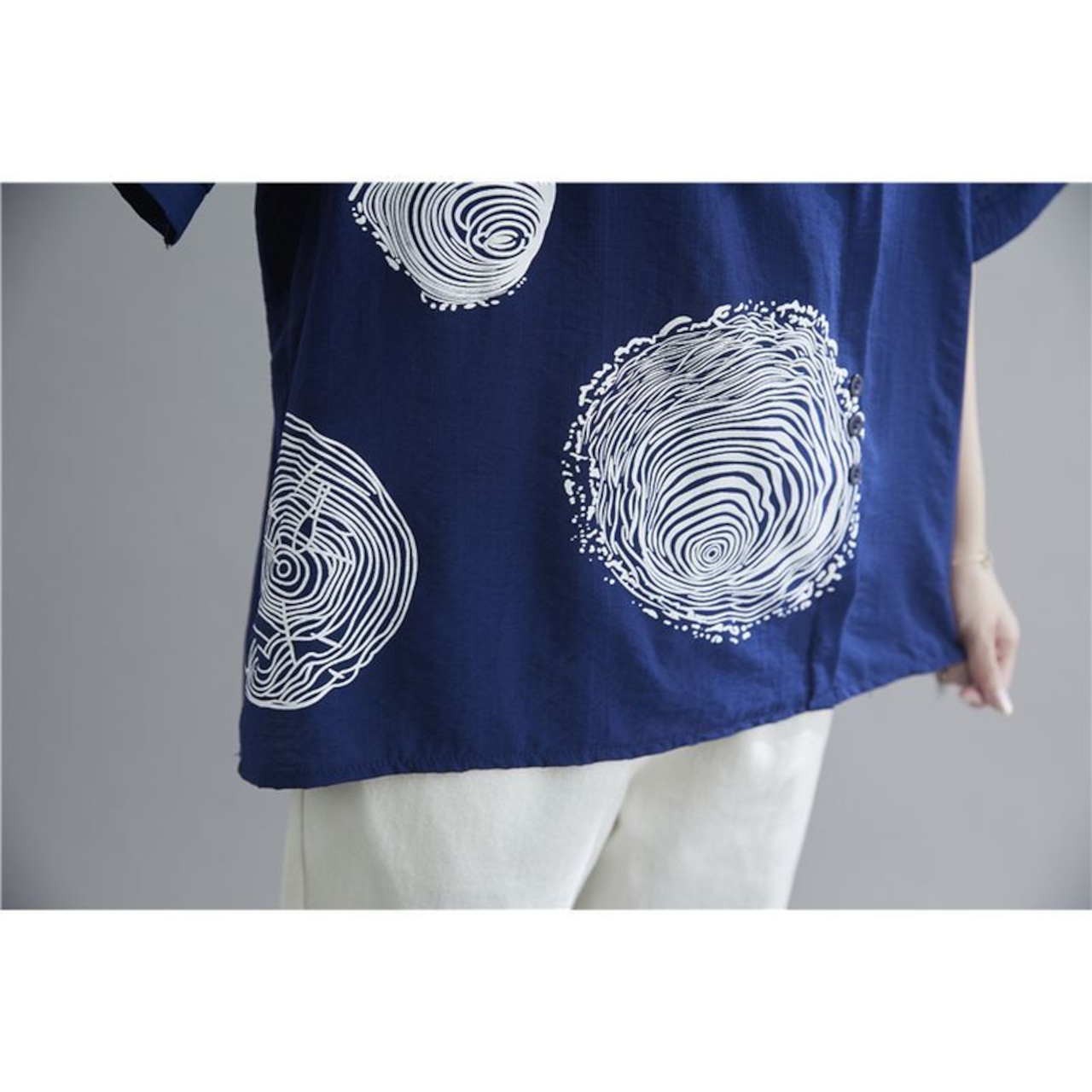 木目調プリントフロントボタン シャツ 30221