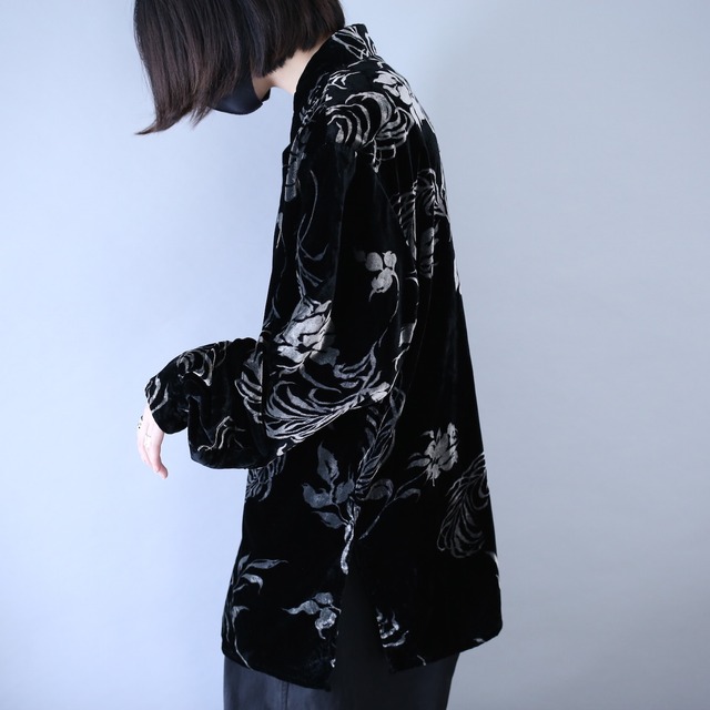 "DENIM&Co" 薔薇 motif pattern black velours mode shirt