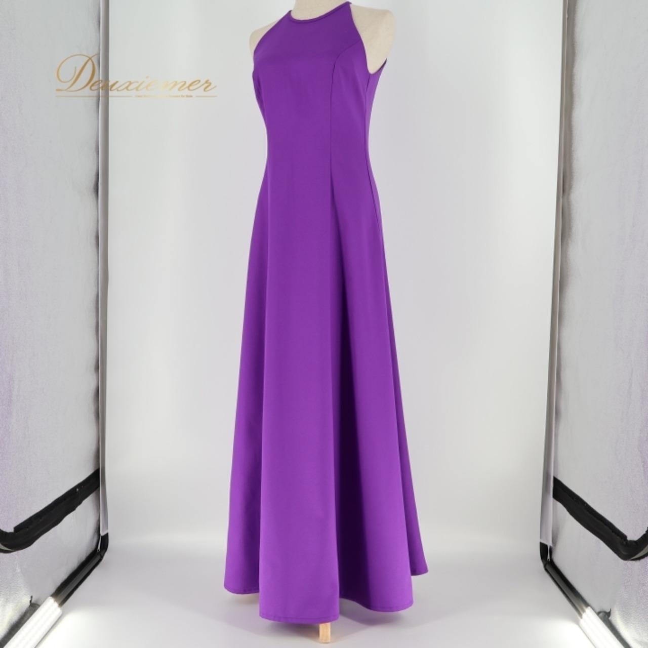 フラダンス 衣装 ワンピース ドレス マウナロア パープル系 Maunaloa ワンカラー ノースリーブ ホルターネック 無地 シンプル 肩出し セクシー 上品 大人 かわいい 華やか 鮮やか ハワイアン アロハ フラ ダンス レッスン 練習 エレガント