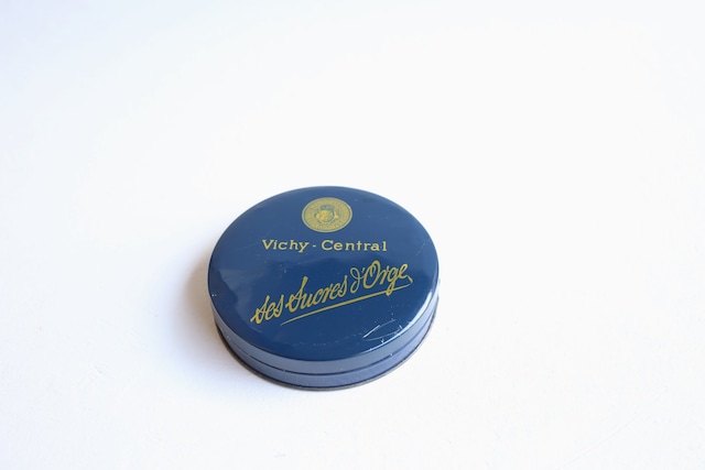 フランス アンティーク ヴィンテージ VICHY CENTRAL 缶 ブルーN-04283