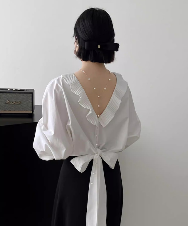 バックオープンフリルリボンシャツ R0017