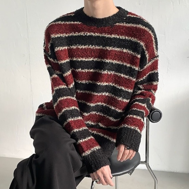 volume sleeve oversized striped knit sweater mr0492