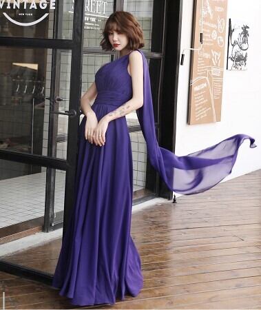 美品！ イブニングドレス パープル/紫 ワンショルダー ロング  