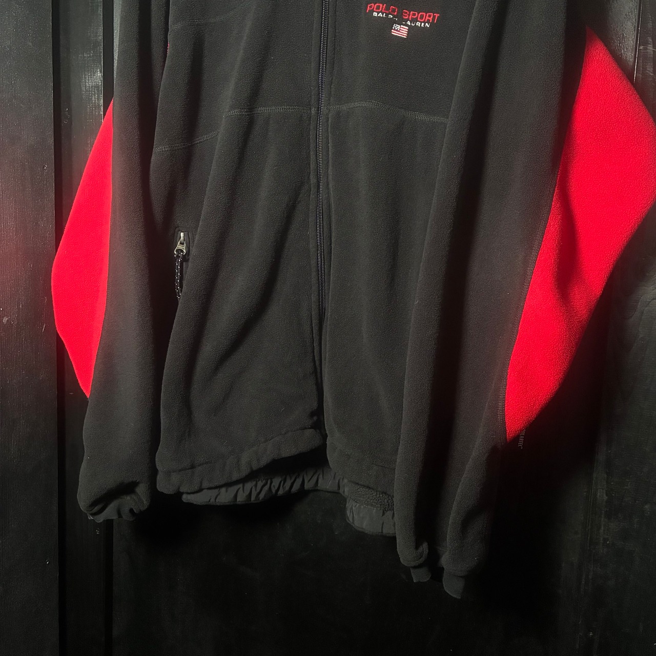 90s POLO SPORT フリースジャケット　POLARTEC 赤黒ツートン　バックロゴ　ポロスポーツ