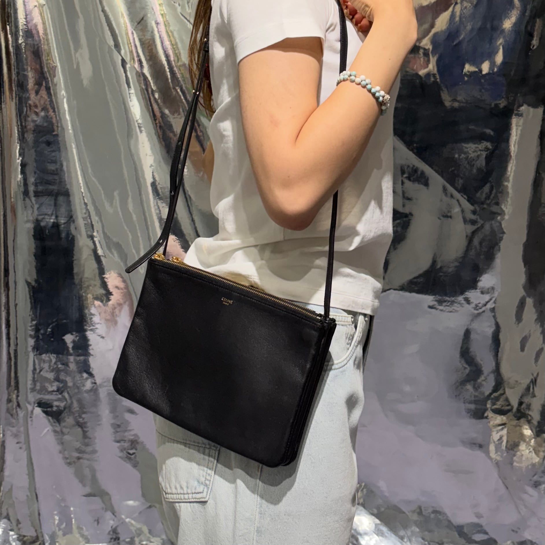 celine トリオ　ラージ　ブラック CELINE セリーヌ トリオ ラージ TRIO LARGE ショルダーバッグ レザー