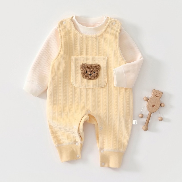 【BABY】暖かいクマ柄サロペット＆シャツ