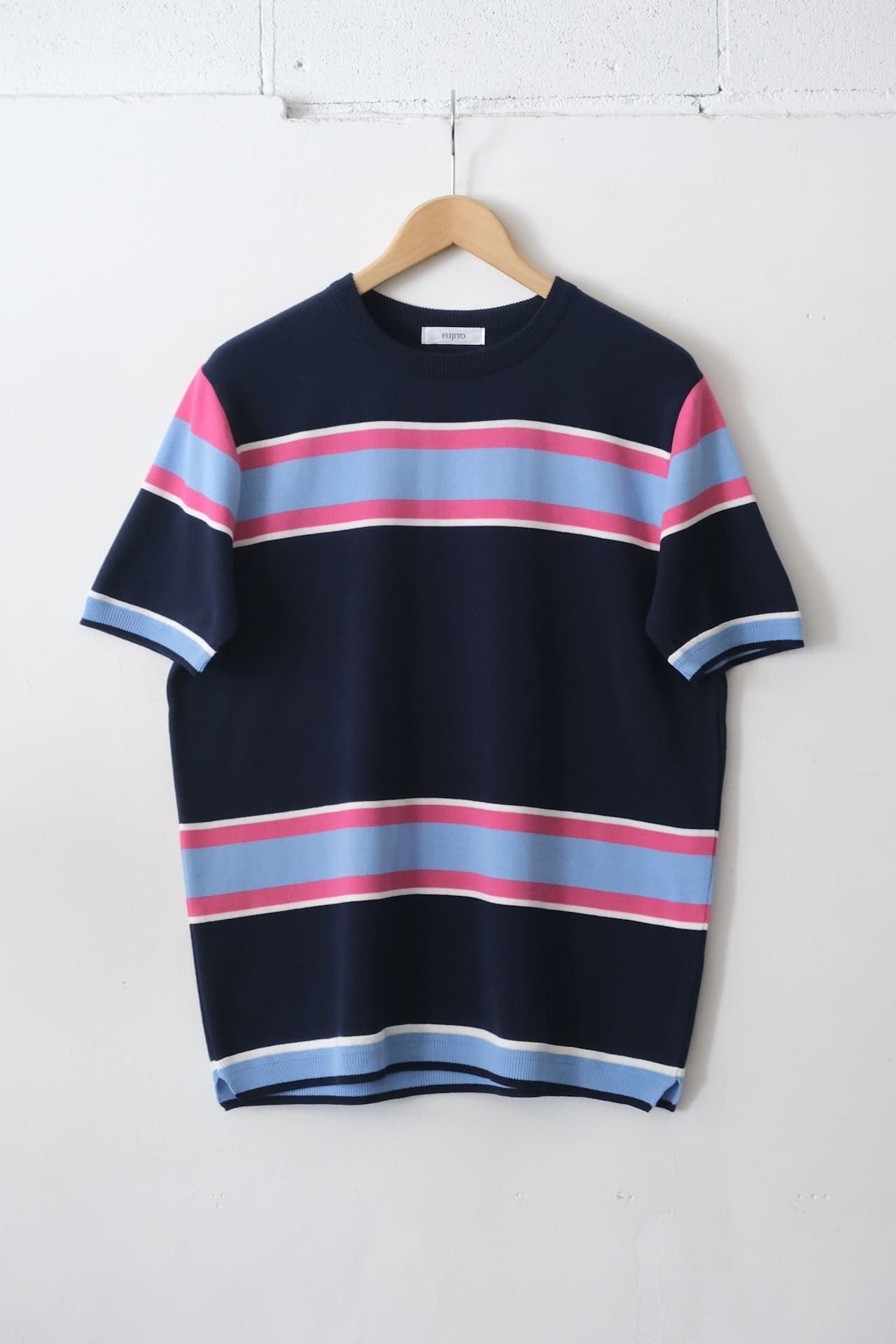 FUJITO Border Knit T-Shirt Navy Border,White Border