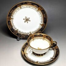 オールドノリタケ銘品!! 金盛上藍帯連鎖装飾紋 キャビネットカップ 
