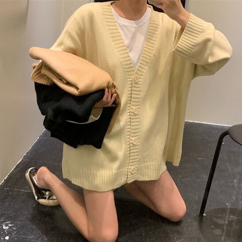 2020年の新しいVネックカーディガンシングルブレストルーズセーターレディース秋冬ウェア学生怠惰なニットジャケットイン 萌量不足22151348860