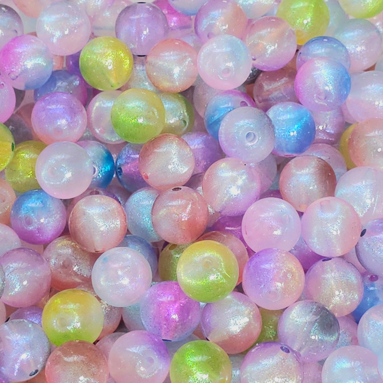 【10p】16mm ラメ入りオーロラ アクリルビーズ（ラウンド／ミックス） | hapicolle DIY