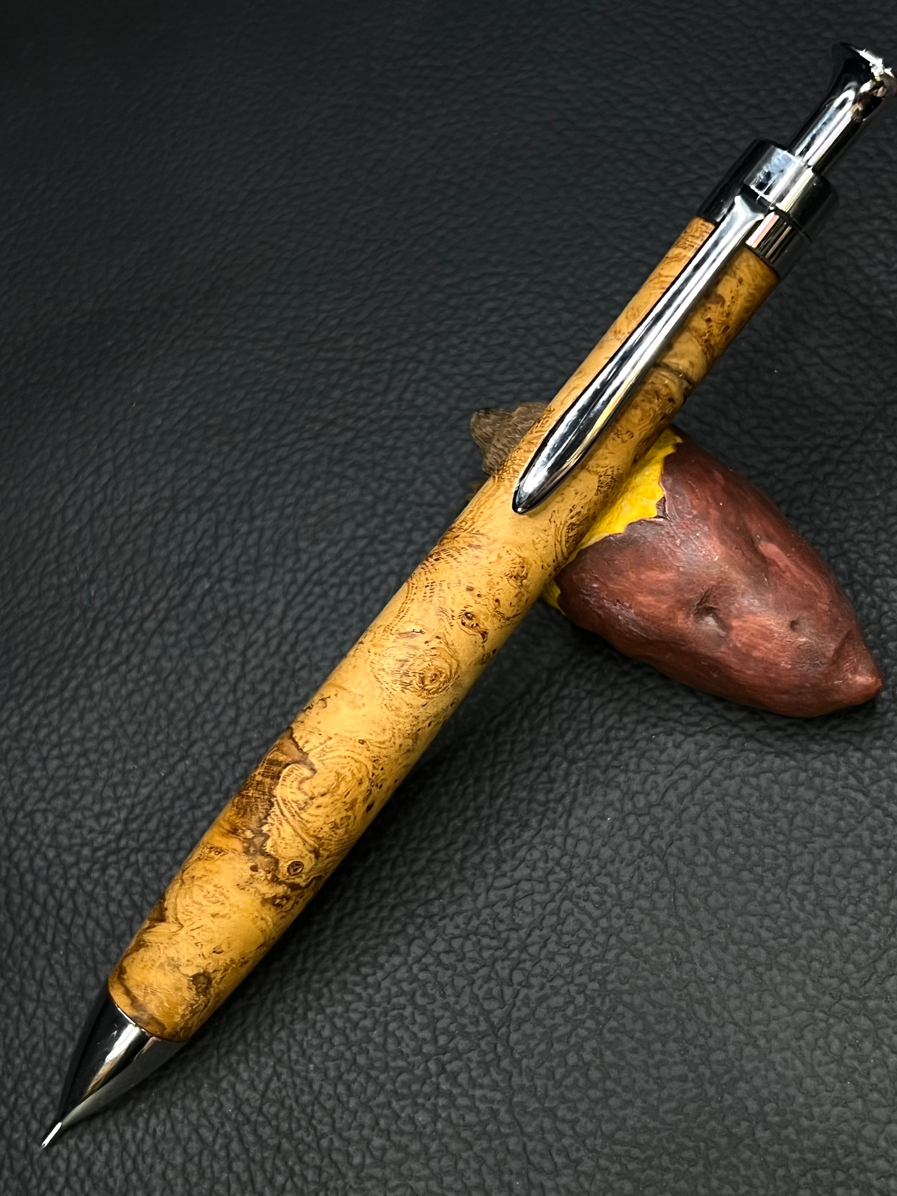 野原工芸似　極上花梨瘤　シャープペンシル　ゴールド　斑紋純銀色仕様　真鍮 野原工芸似極上本花梨瘤シャープペンシルゴールド斑紋純銀色仕様真鍮金具