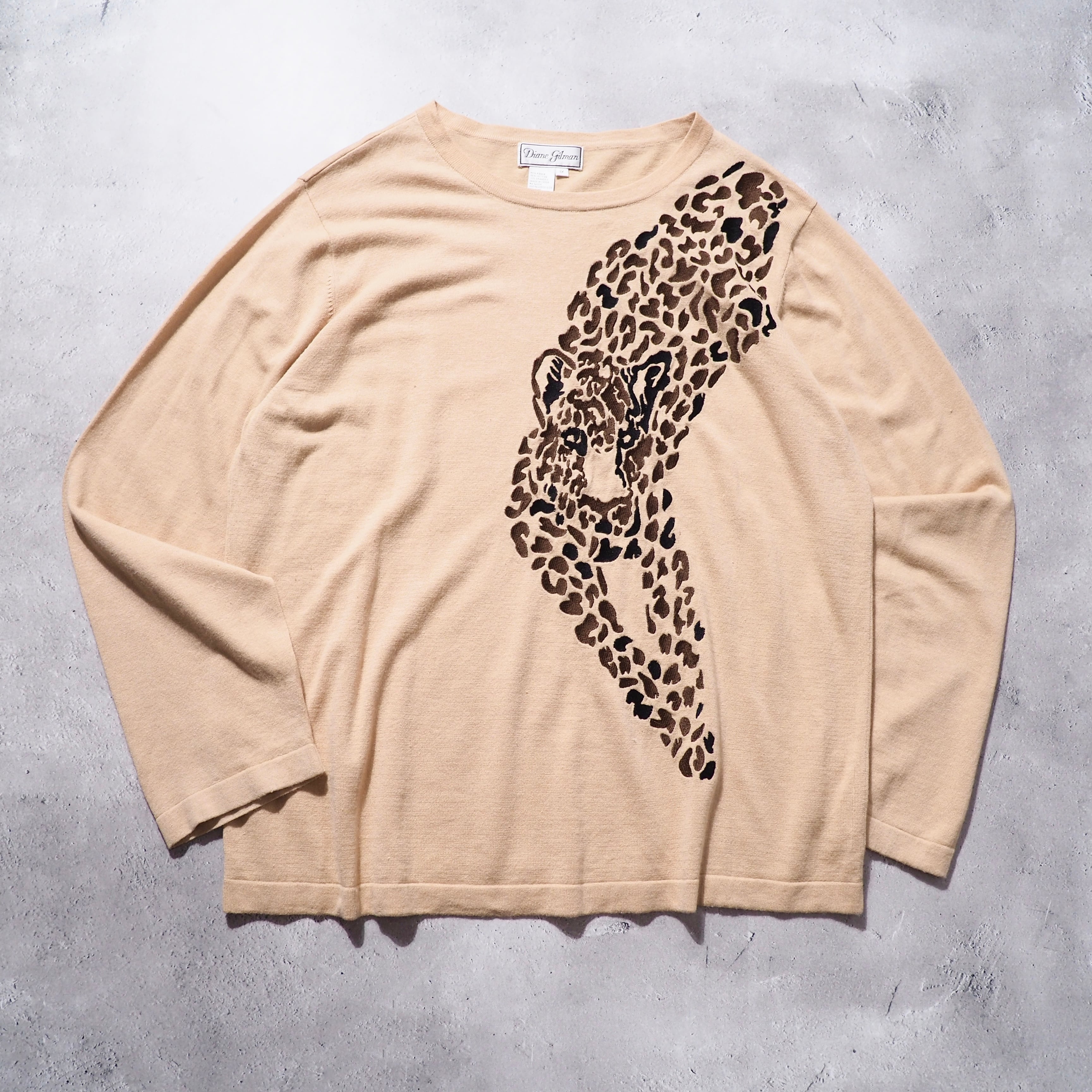 1990s ennui leopard embroidery vintage loose knit