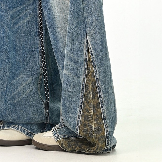 レオパードパネルワイドデニムパンツ 2col   R01190