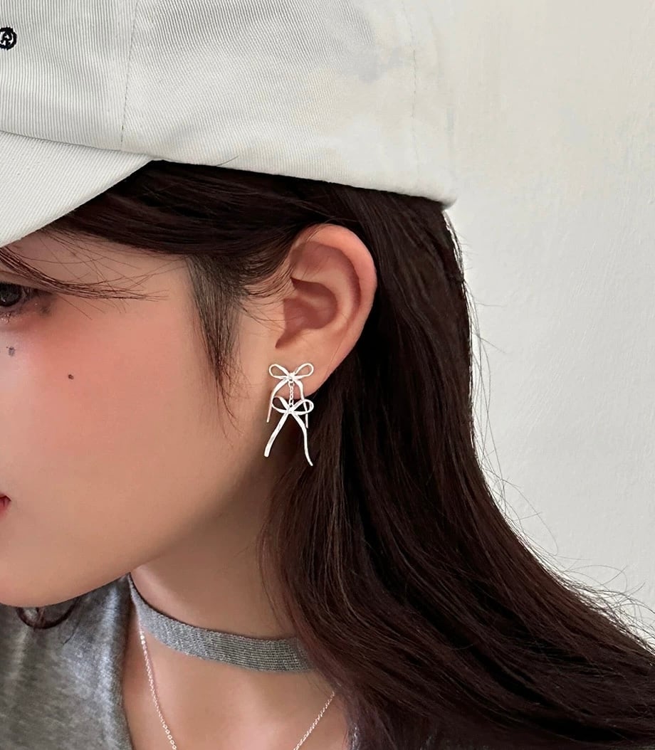 double ribbon pierce/ダブルリボンモチーフピアス バレエコア 大人
