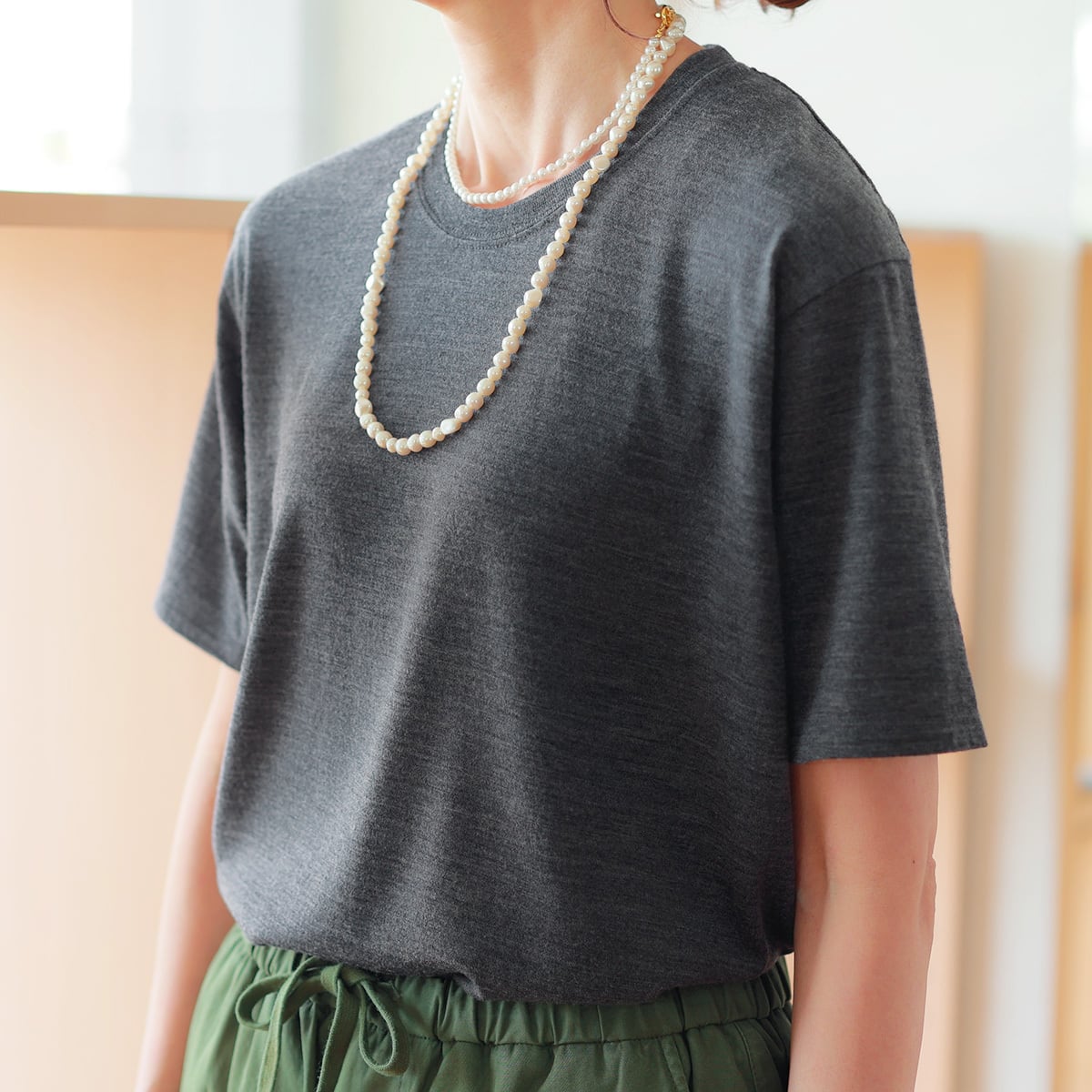 TICCA (ティッカ) ウォッシュドウール セミコンパクトラウンドネック Tee
