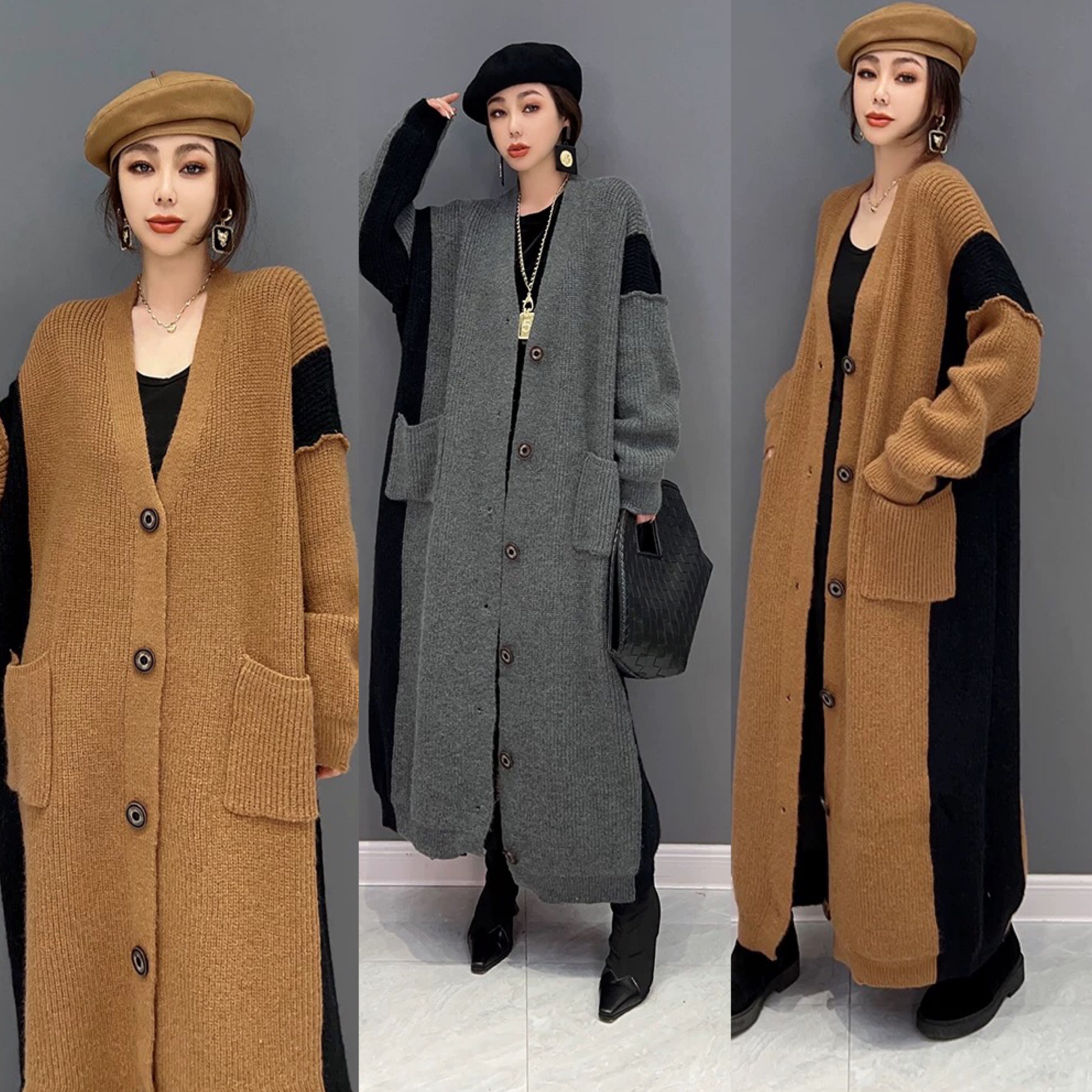 カーディガン ニット アウター コート 茶色 グレー ニット ワンピース