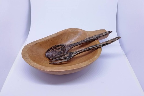 (OW006) マンゴー型お皿＆スプーンフォークセット（木製）