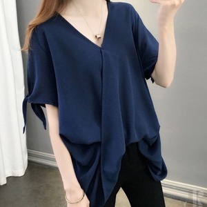 手触りいいボウタイVネックシャツ 【LFT16】