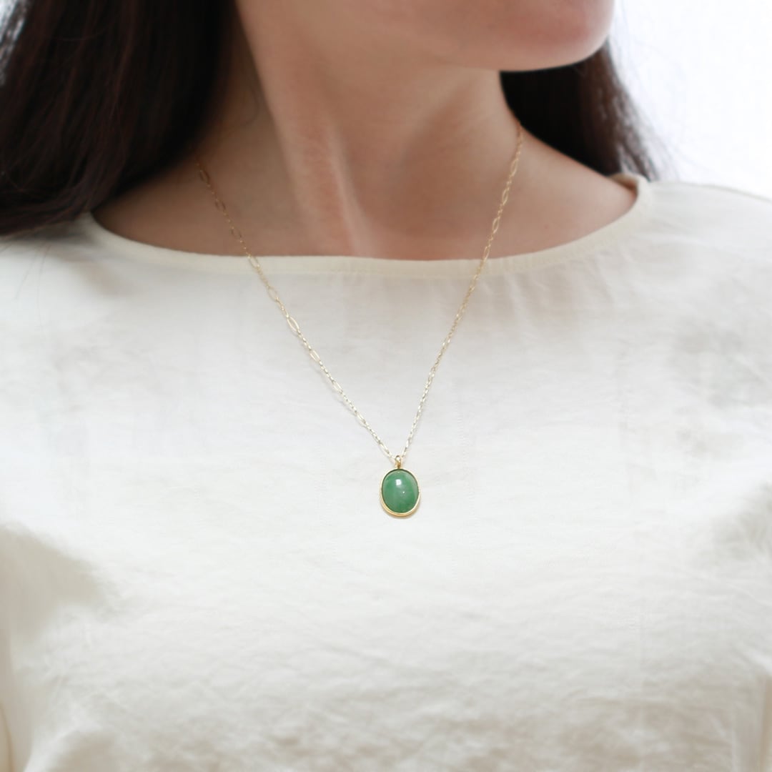 K10YGオーバル jade green 翡翠ネックレス A貨翡翠 jd_ne1294