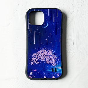 夜桜と流星群の景色 iPhoneグリップケース