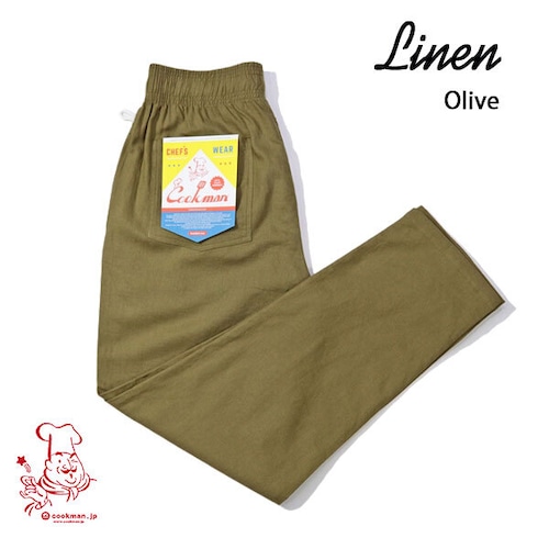 Chef pants Linen Olive シェフパンツ リネン オリーブ UNISEX 男女兼用 Cookman クックマン イージーパンツ アメリカ