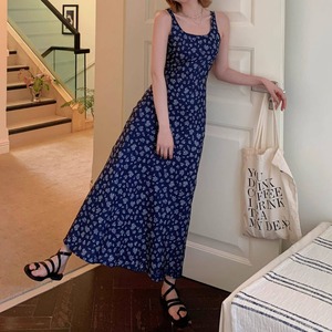 Flower Print Long Sleeveless Dress  W00204