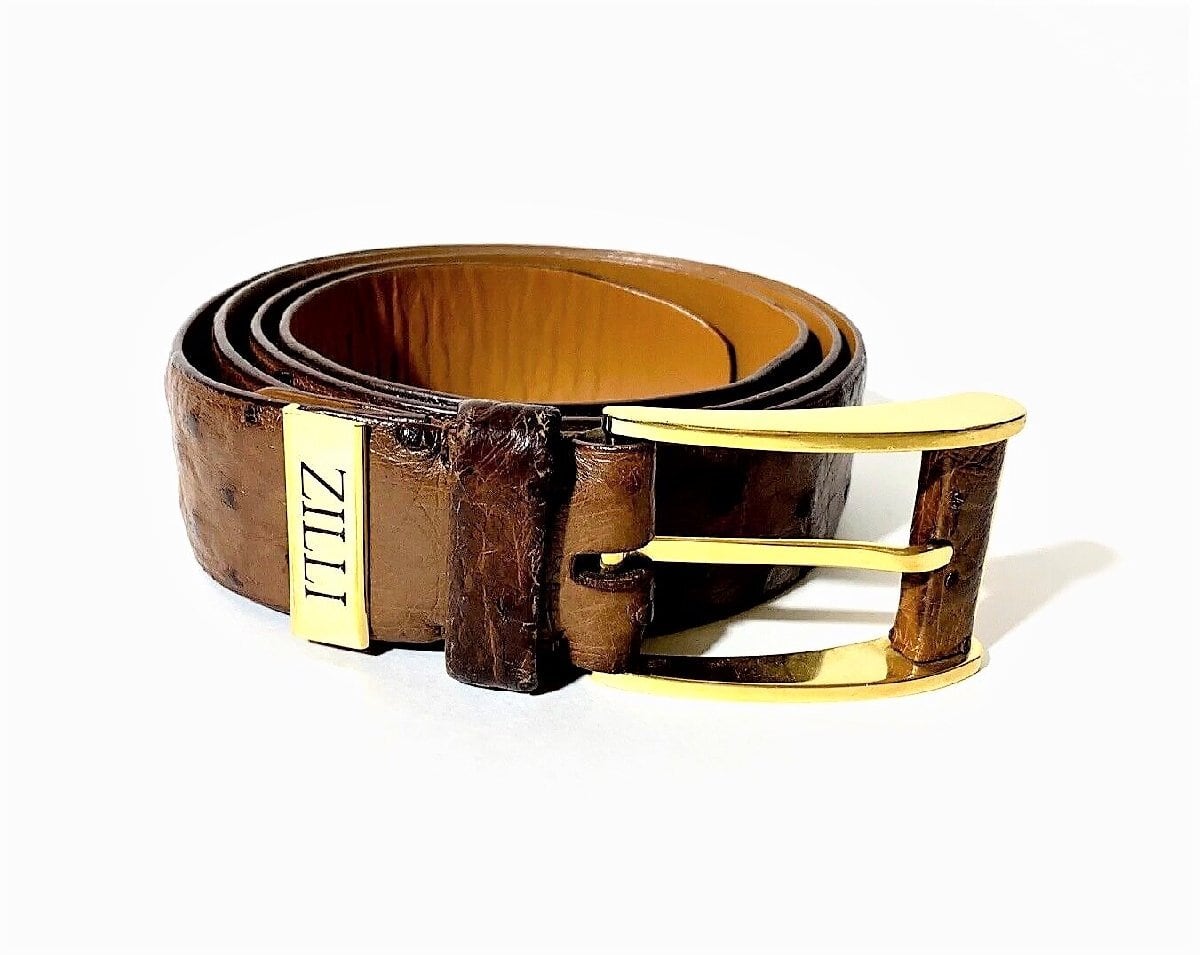 ★定価75万円超・極上品★ ジリー ZILLI 極上オーストリッチレザーベルト ダークブラウン サイズ44