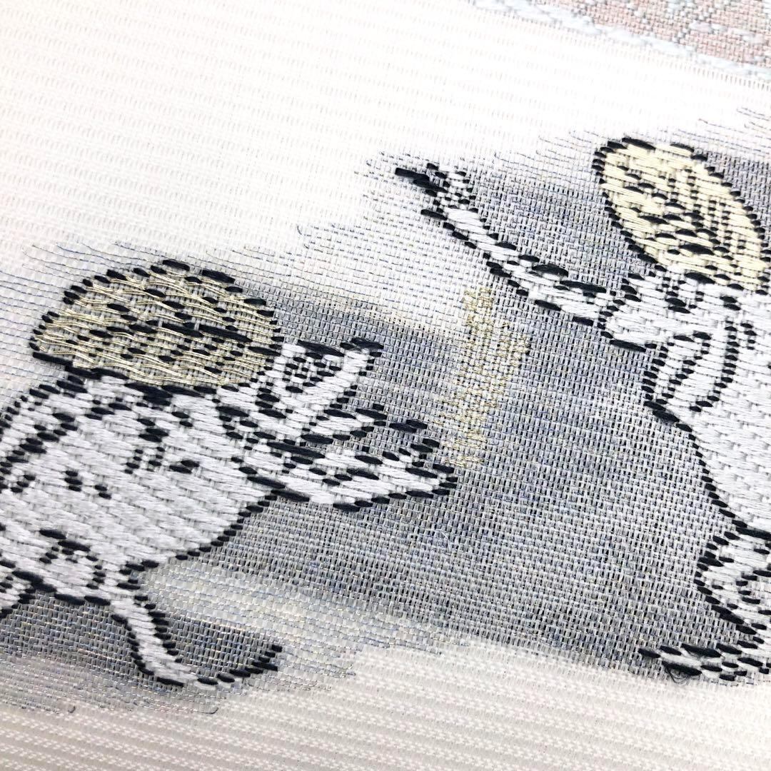 夏帯仕立済 鳥獣戯画 西陣『沢本織物』九寸名古屋帯 夏帯仕立済 鳥獣戯画 西陣『沢本織物』九寸名古屋帯