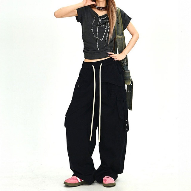 アシンメトリーユーティリティワイドラインパンツ 2col   R01889