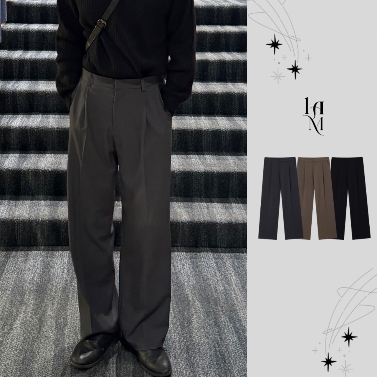 Basic One-Tuck Semi Wide Slacks(3color) - 1