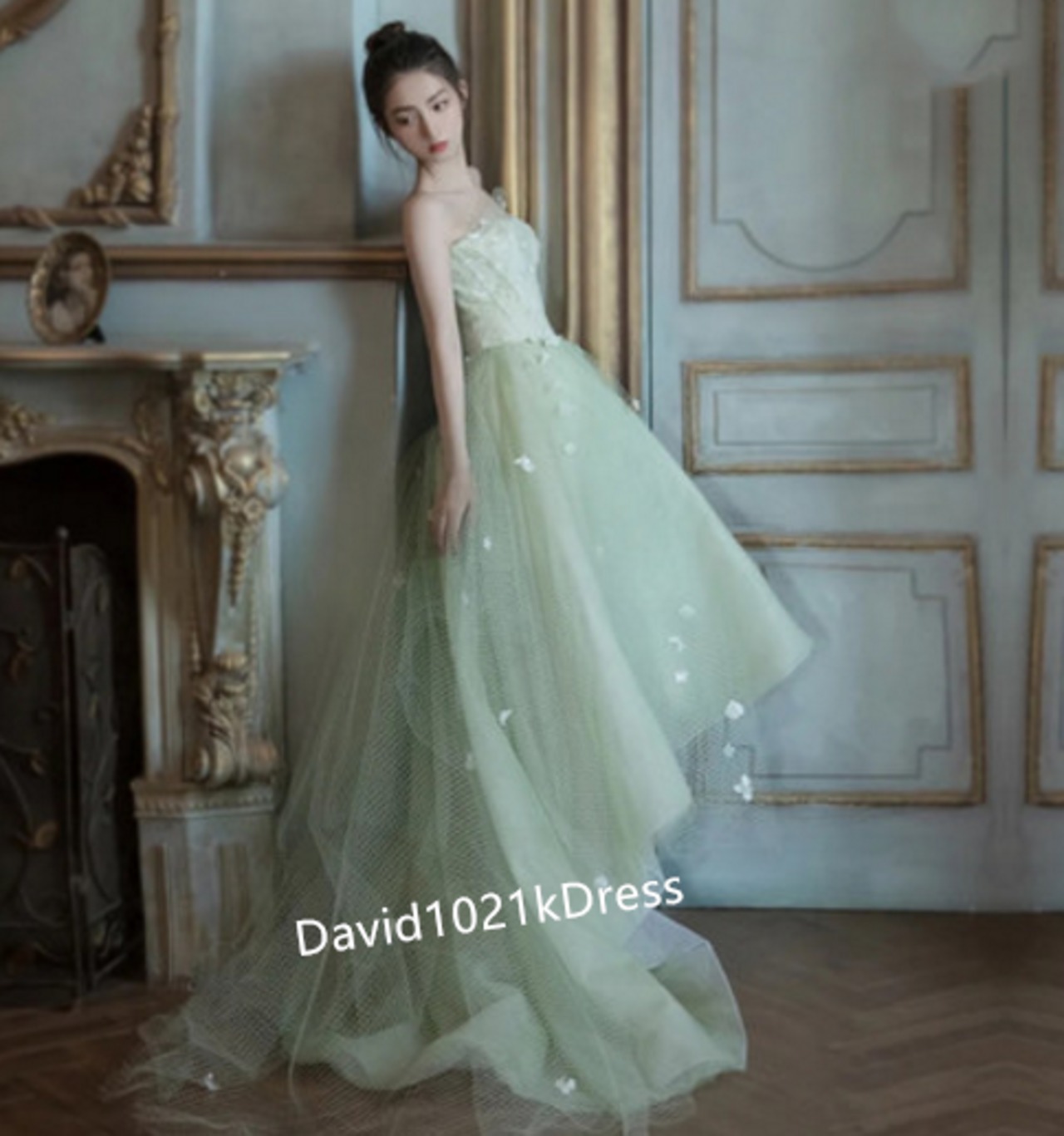 上品！ パーティードレス 绿色 フィッシュテール ベアトップ 前撮り  