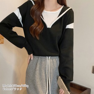 重ね着風 ニット トップス レディース 春秋冬 韓国 ストリート系 おしゃれ 大人  かわいい きれいめ レイヤード カジュアル 大人可愛い 大人女子