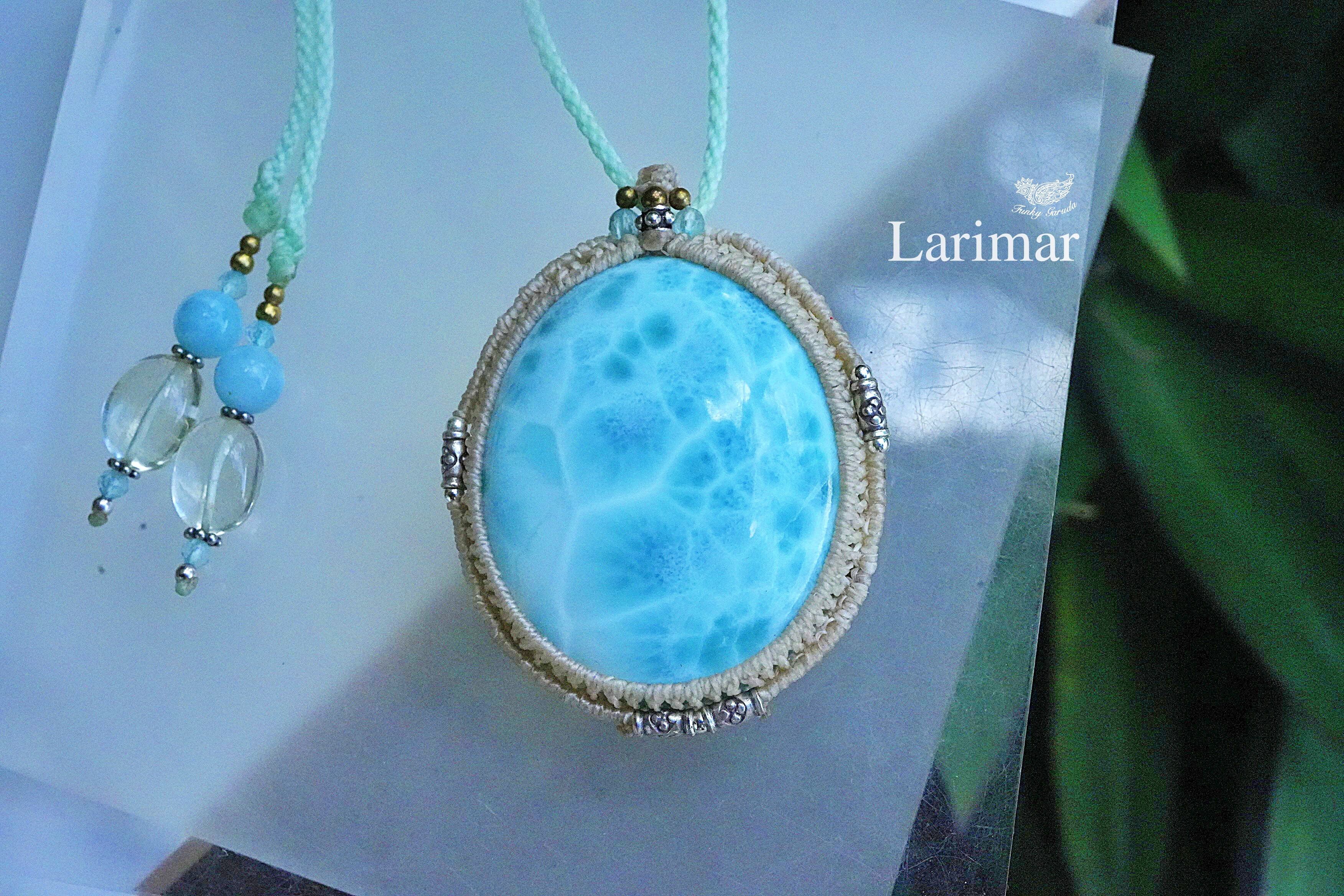 大きな波の世界★高品質★Larimar マクラメペンダント1307